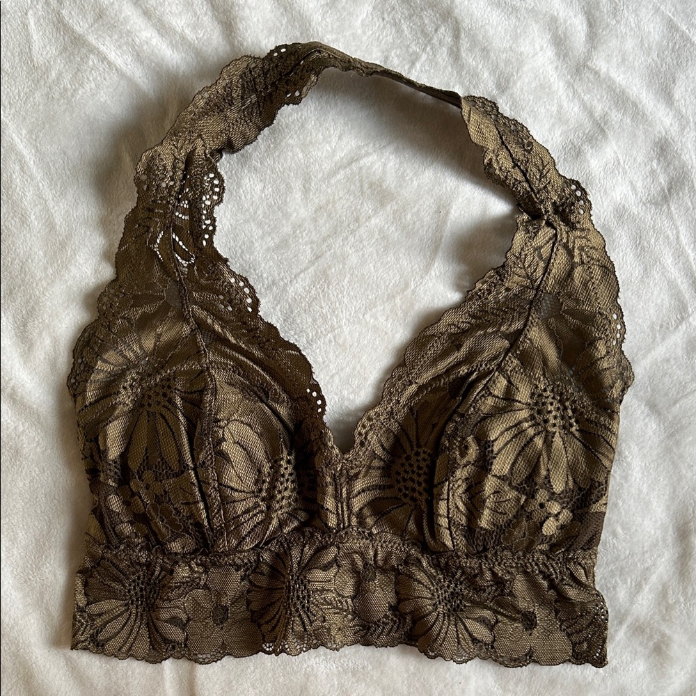 Aerie Lace Halter Bralette - Khaki Green